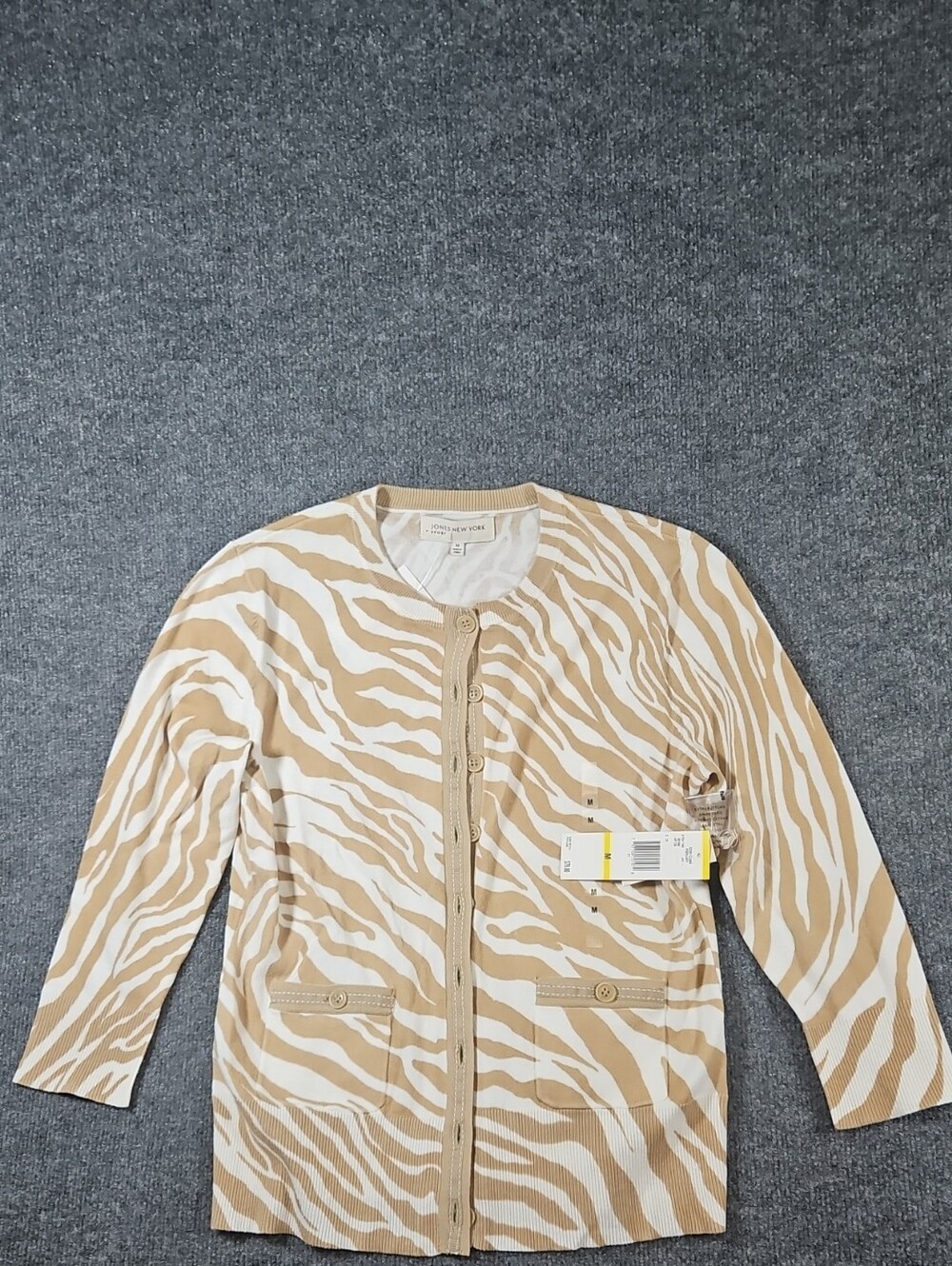 Jones New York Beige & White Zebra-Print Cardigan Jacket